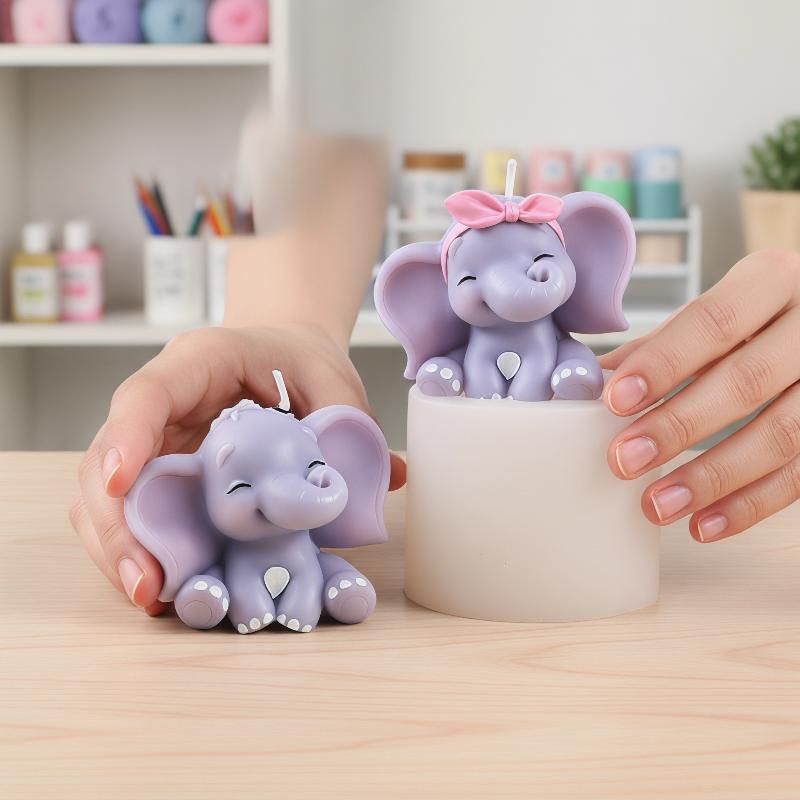 Soap Making Party - かわいい3D象型シリコンキャンドルモールド、簡単リリース、再利用可能なDIY動物型、石鹸、樹脂、香り付きキャンドル、ホームクラフト用