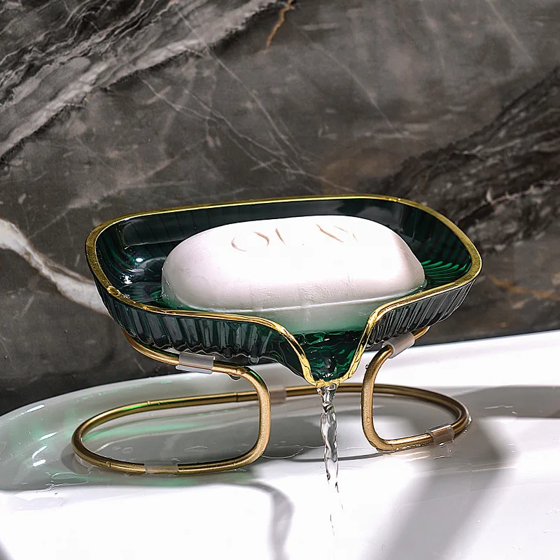 Soap Making Box - 金縁のトイレ石鹸排水ボックス、浴室コーナー収納トレイ（排水穴付き）、家庭用石鹸・スポンジオーガナイザー棚