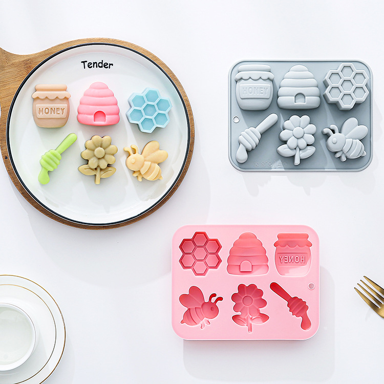 Soap Making Party - 6穴蜂テーマシリコンモールド3Dフラワーハニカムフォンダンキャンディチョコレートモールドファッジデザートソープレジンモールドケーキデコレーション