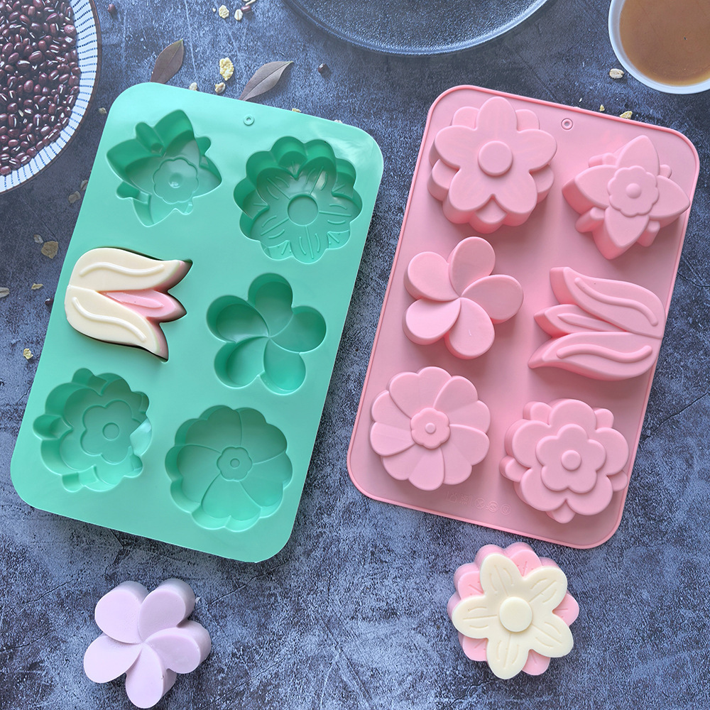 Soap Making Instructions - 様々な花の形をしたシリコンモールド、石鹸やキャンドル作り、ケーキ、チョコレート作りに適したベーキングモールド