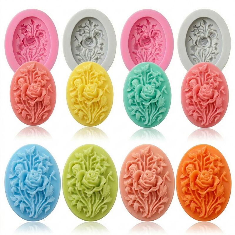 花の形をしたシリコンモールド4個、簡単に型抜きでき、再利用可 - Soap Making Party のレビューと価格