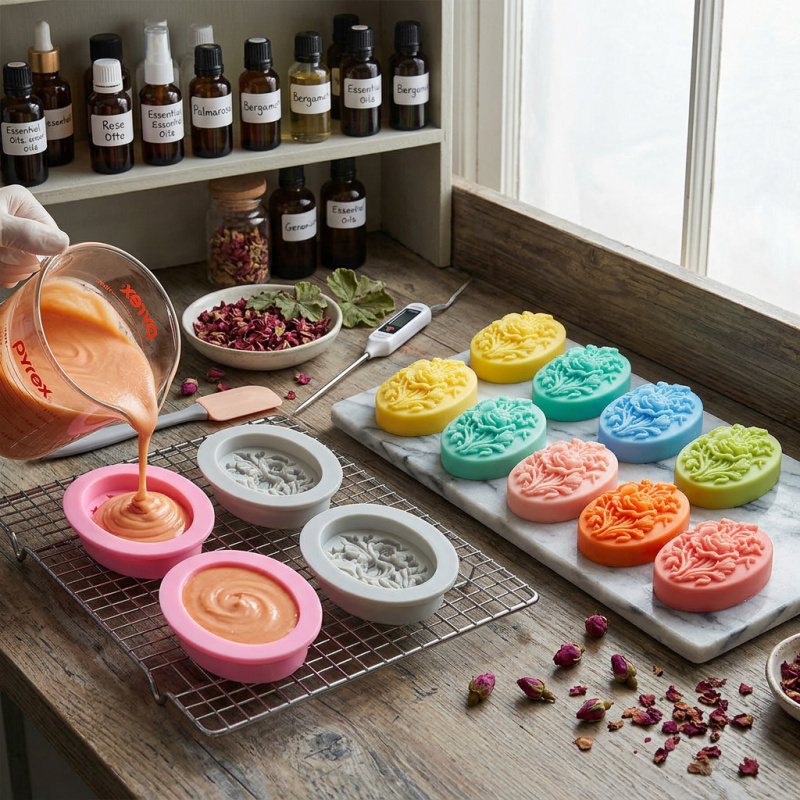花の形をしたシリコンモールド4個、簡単に型抜きでき、再利用可 - Soap Making Party のレビューと価格