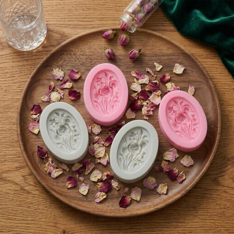 花の形をしたシリコンモールド4個、簡単に型抜きでき、再利用可 - Soap Making Party のレビューと価格